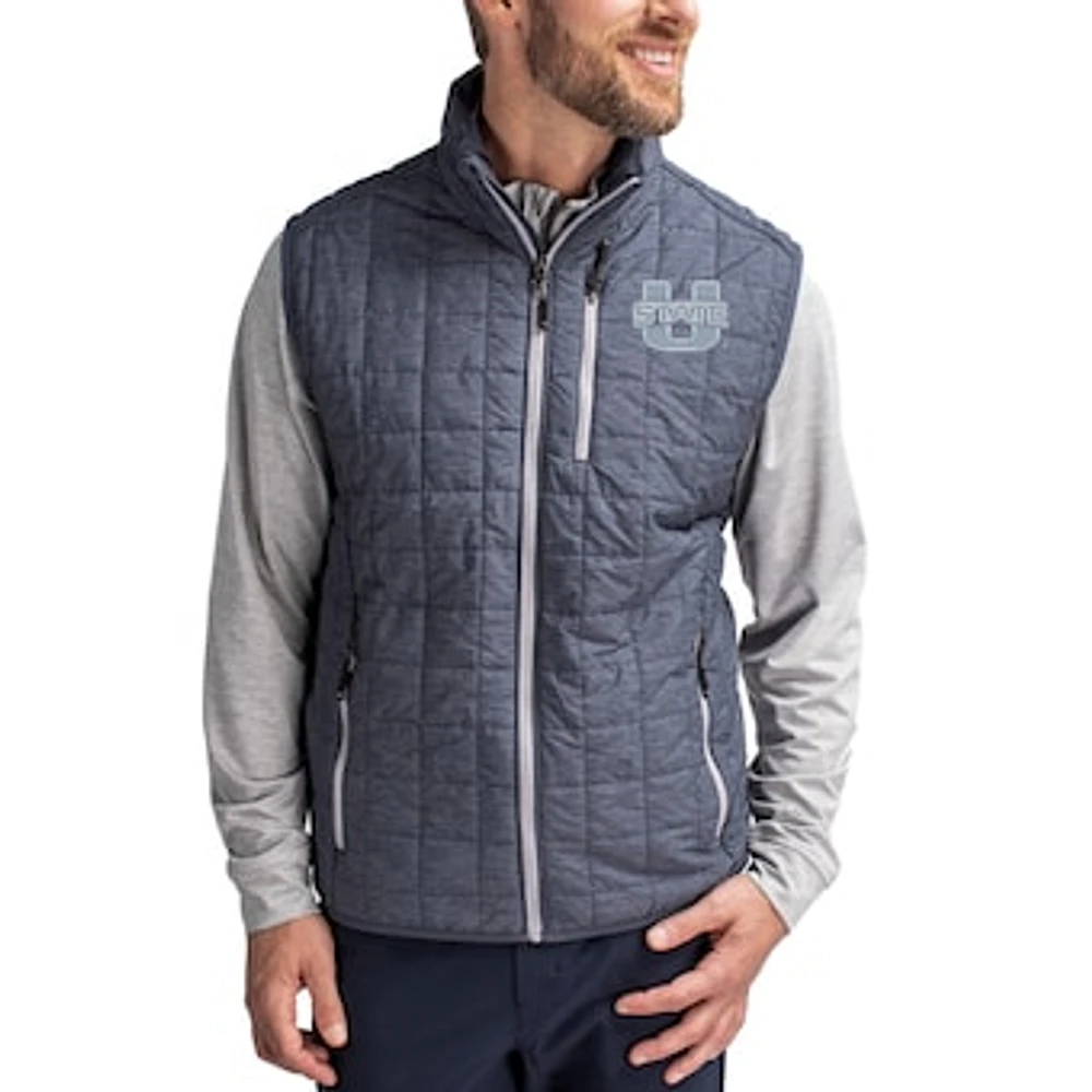 Men's Cutter & Buck Anthracite Utah State Aggies Rainier Eco Insulated PrimaLoft Full-Zip Puffer Vest