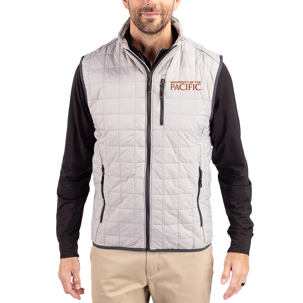Men's Cutter & Buck Gray Pacific Tigers Rainier Eco Insulated PrimaLoft Full-Zip Puffer Vest