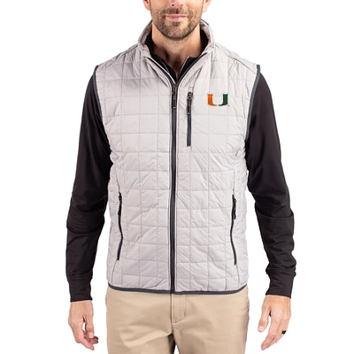 Men's Cutter & Buck Gray Miami Hurricanes Rainier Eco Insulated PrimaLoft Full-Zip Puffer Vest