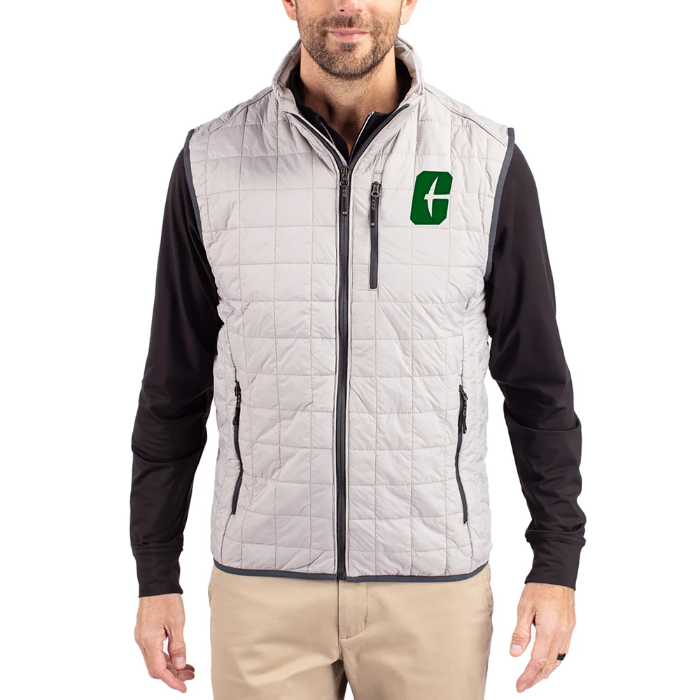 Men's Cutter & Buck Gray Charlotte 49ers Rainier Eco Insulated PrimaLoft Full-Zip Puffer Vest
