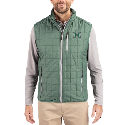 Men's Cutter & Buck Hunter Green Hawaii Rainbow Warriors Rainier Eco Insulated PrimaLoft Full-Zip Puffer Vest