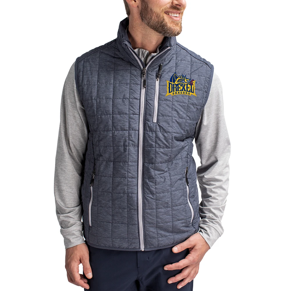 Men's Cutter & Buck Anthracite Drexel Dragons Rainier Eco Insulated PrimaLoft Full-Zip Puffer Vest