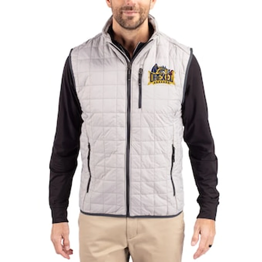Men's Cutter & Buck Gray Drexel Dragons Rainier Eco Insulated PrimaLoft Full-Zip Puffer Vest