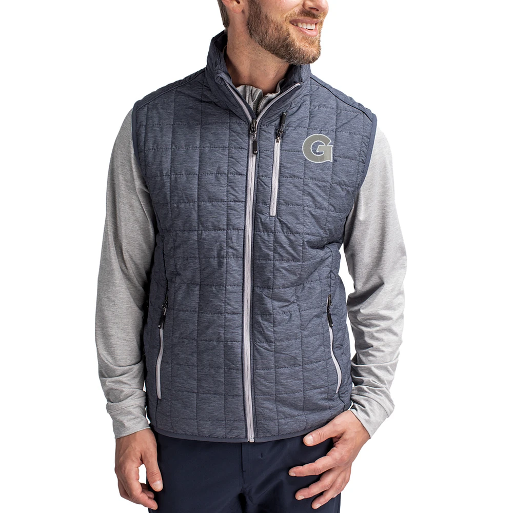 Men's Cutter & Buck Anthracite Georgetown Hoyas Rainier Eco Insulated PrimaLoft Full-Zip Puffer Vest