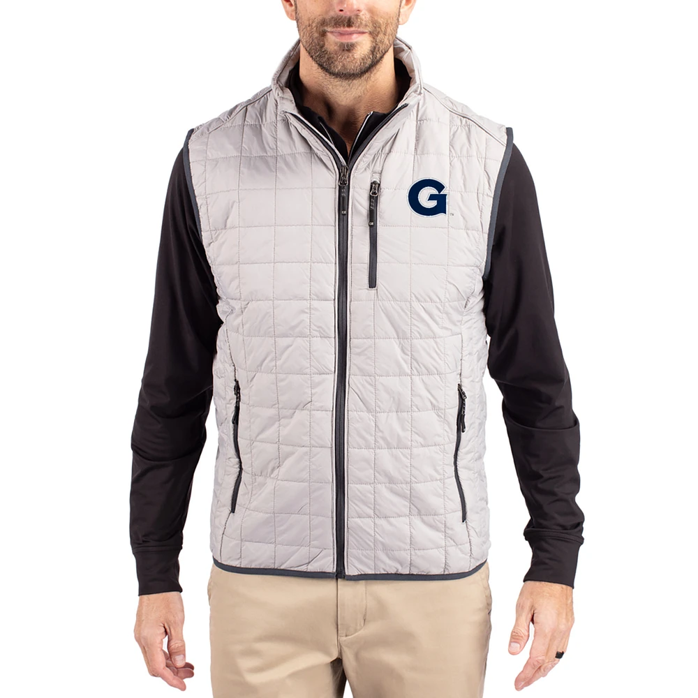 Men's Cutter & Buck Gray Georgetown Hoyas Rainier Eco Insulated PrimaLoft Full-Zip Puffer Vest
