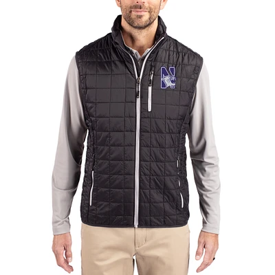 Men's Cutter & Buck Black Northwestern Wildcats Rainier Eco Insulated PrimaLoft Full-Zip Puffer Vest