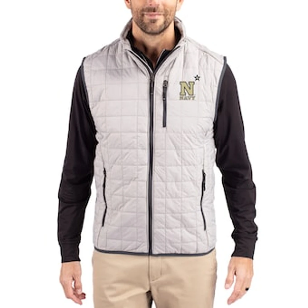 Men's Cutter & Buck Gray Navy Midshipmen Rainier Eco Insulated PrimaLoft Full-Zip Puffer Vest