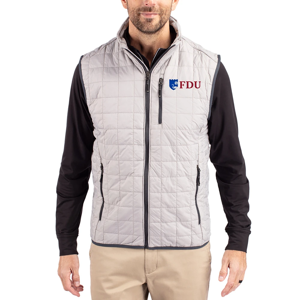 Men's Cutter & Buck Gray Fairleigh Dickinson Knights Rainier Eco Insulated PrimaLoft Full-Zip Puffer Vest