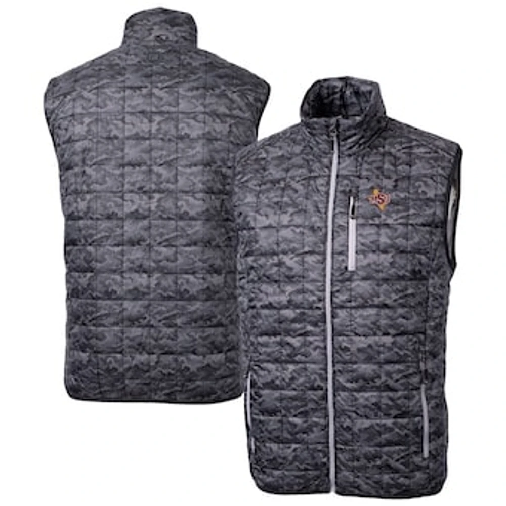 Men's Cutter & Buck Black Midwestern State Mustangs Rainier PrimaLoft Camo Full-Zip Puffer Vest
