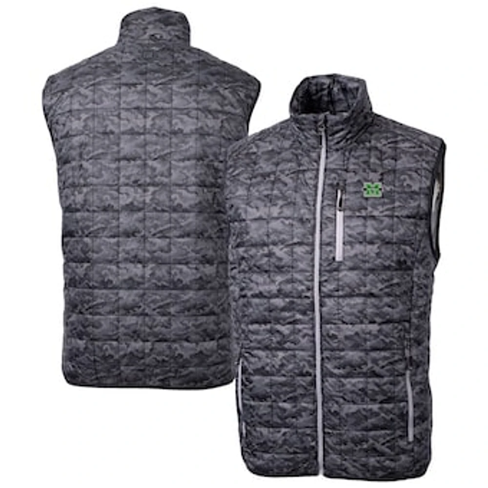 Men's Cutter & Buck Black Marshall Thundering Herd Rainier PrimaLoft Camo Full-Zip Puffer Vest