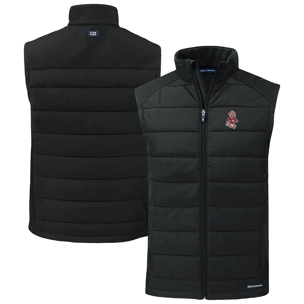 Men's Cutter & Buck Black Washington State Cougars Evoke Hybrid Eco Softshell Recycled Full-Zip Vest