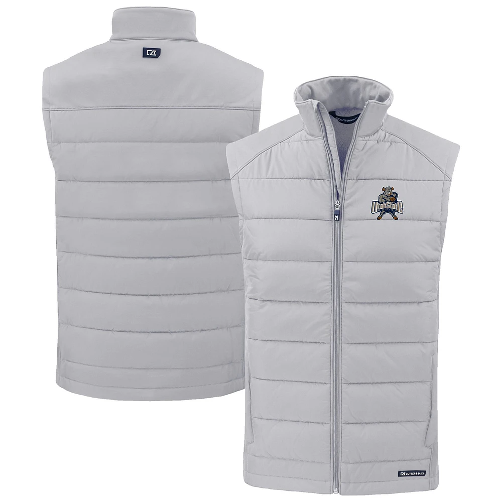 Men's Cutter & Buck Gray Utah State Aggies Evoke Hybrid Eco Softshell Recycled Full-Zip Vest