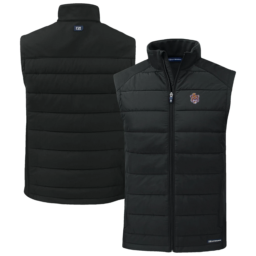 Men's Cutter & Buck Black LSU Tigers Evoke Hybrid Eco Softshell Recycled Full-Zip Vest