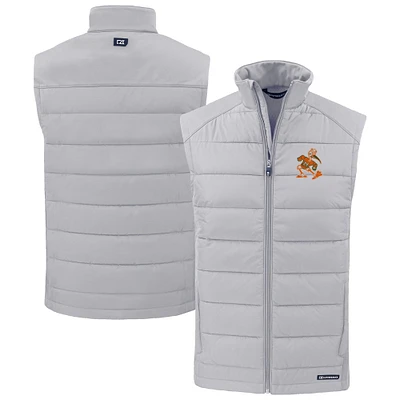 Men's Cutter & Buck Gray Miami Hurricanes Evoke Hybrid Eco Softshell Recycled Full-Zip Vest