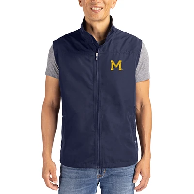Men's Cutter & Buck Navy Michigan Wolverines Charter Eco Recycled Full-Zip Vest