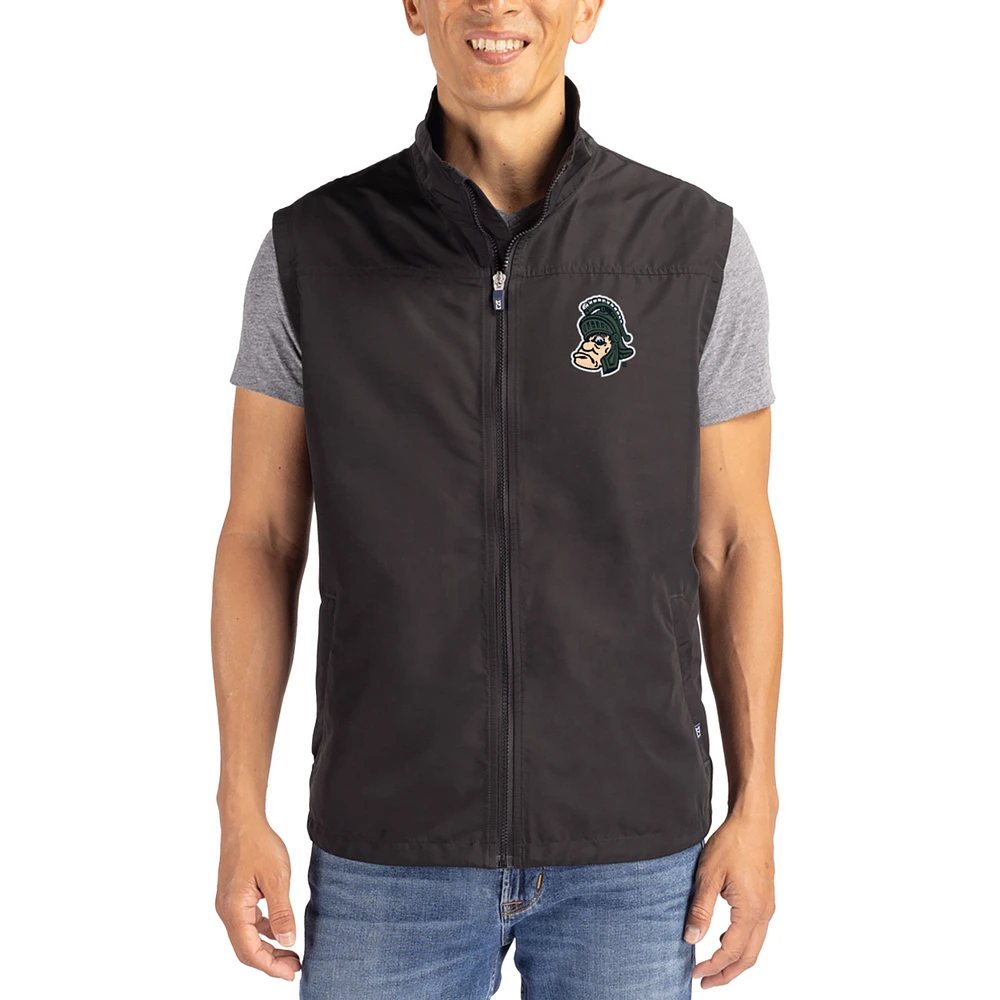 Men's Cutter & Buck Black Michigan State Spartans Charter Eco Recycled Full-Zip Vest