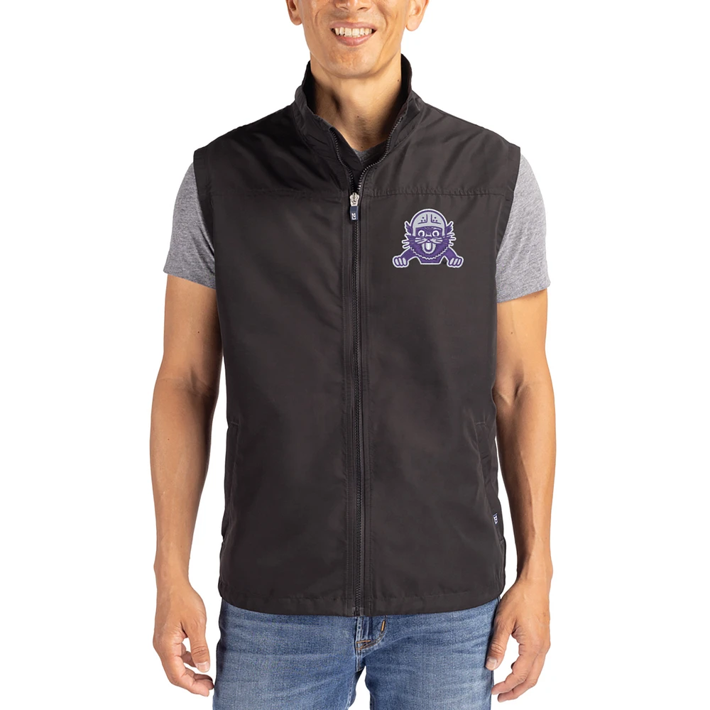 Men's Cutter & Buck Black Northwestern Wildcats Charter Eco Recycled Full-Zip Vest