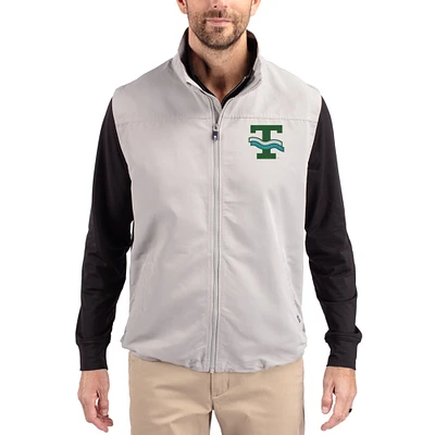 Men's Cutter & Buck Gray Tulane Green Wave Charter Eco Recycled Full-Zip Vest