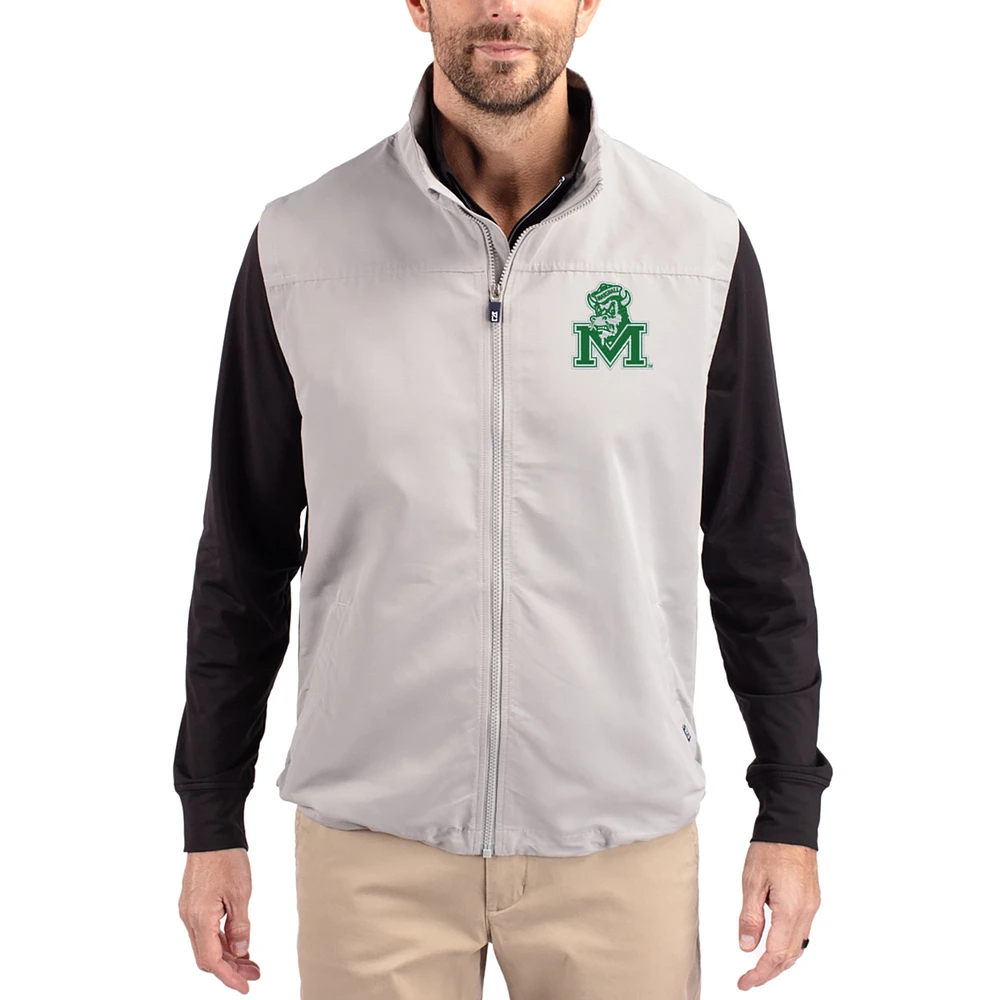 Men's Cutter & Buck Gray Marshall Thundering Herd Charter Eco Recycled Full-Zip Vest