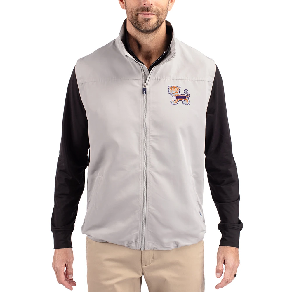 Men's Cutter & Buck Gray Clemson Tigers Charter Eco Recycled Full-Zip Vest