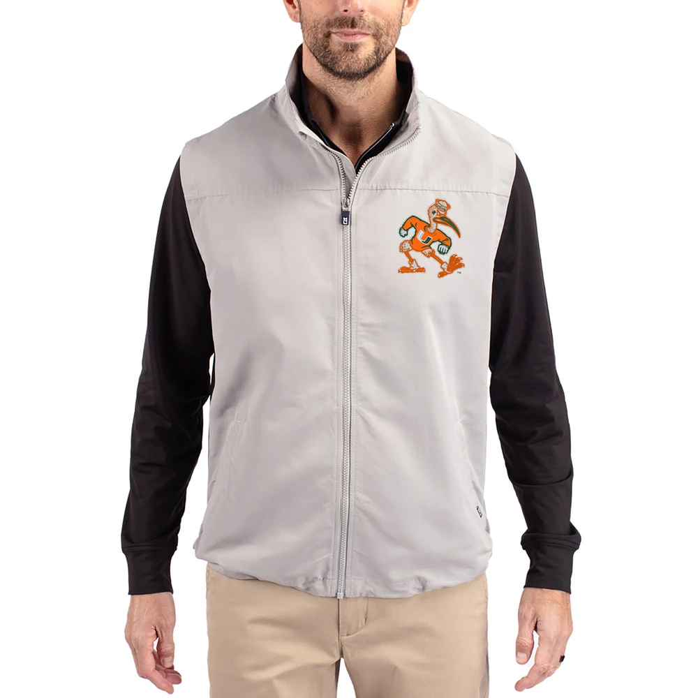 Men's Cutter & Buck Gray Miami Hurricanes Charter Eco Recycled Full-Zip Vest