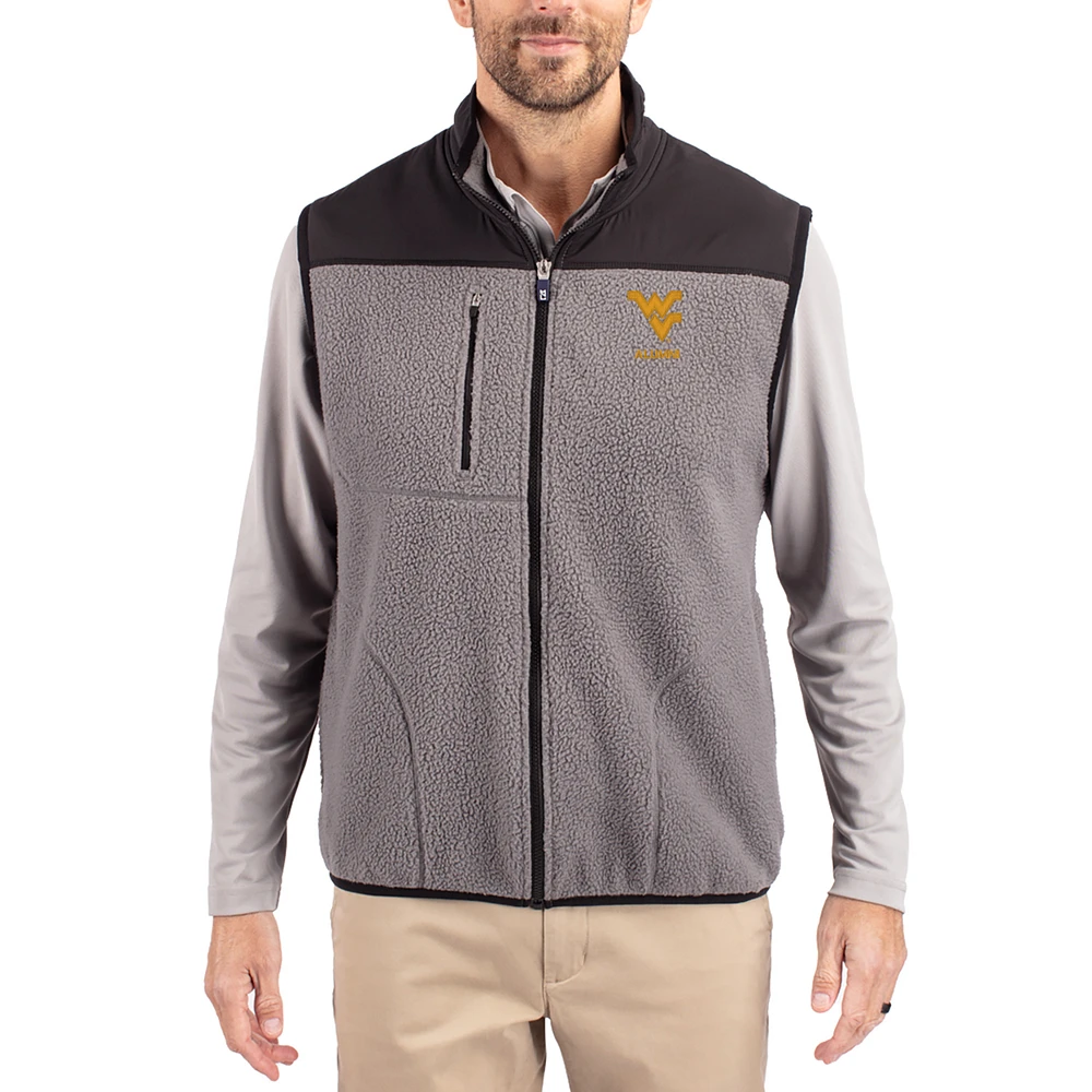 Men's Cutter & Buck Gray West Virginia Mountaineers Cascade Eco Fleece Full-Zip Vest