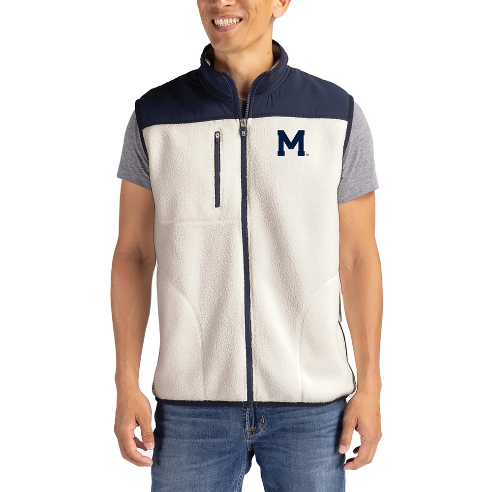 Men's Cutter & Buck Oatmeal Michigan Wolverines Cascade Eco Fleece Full-Zip Vest