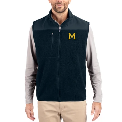 Men's Cutter & Buck Navy Michigan Wolverines Cascade Eco Fleece Full-Zip Vest