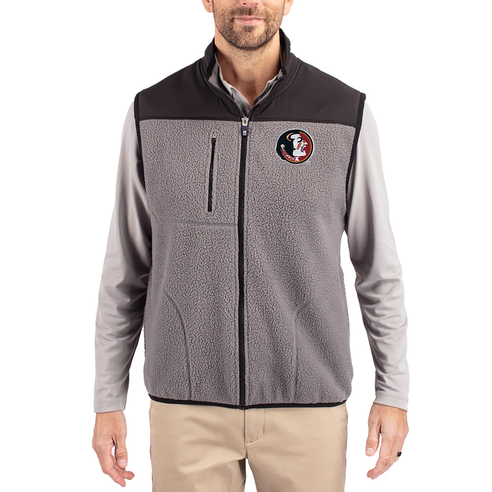 Men's Cutter & Buck Gray Florida State Seminoles Cascade Eco Fleece Full-Zip Vest