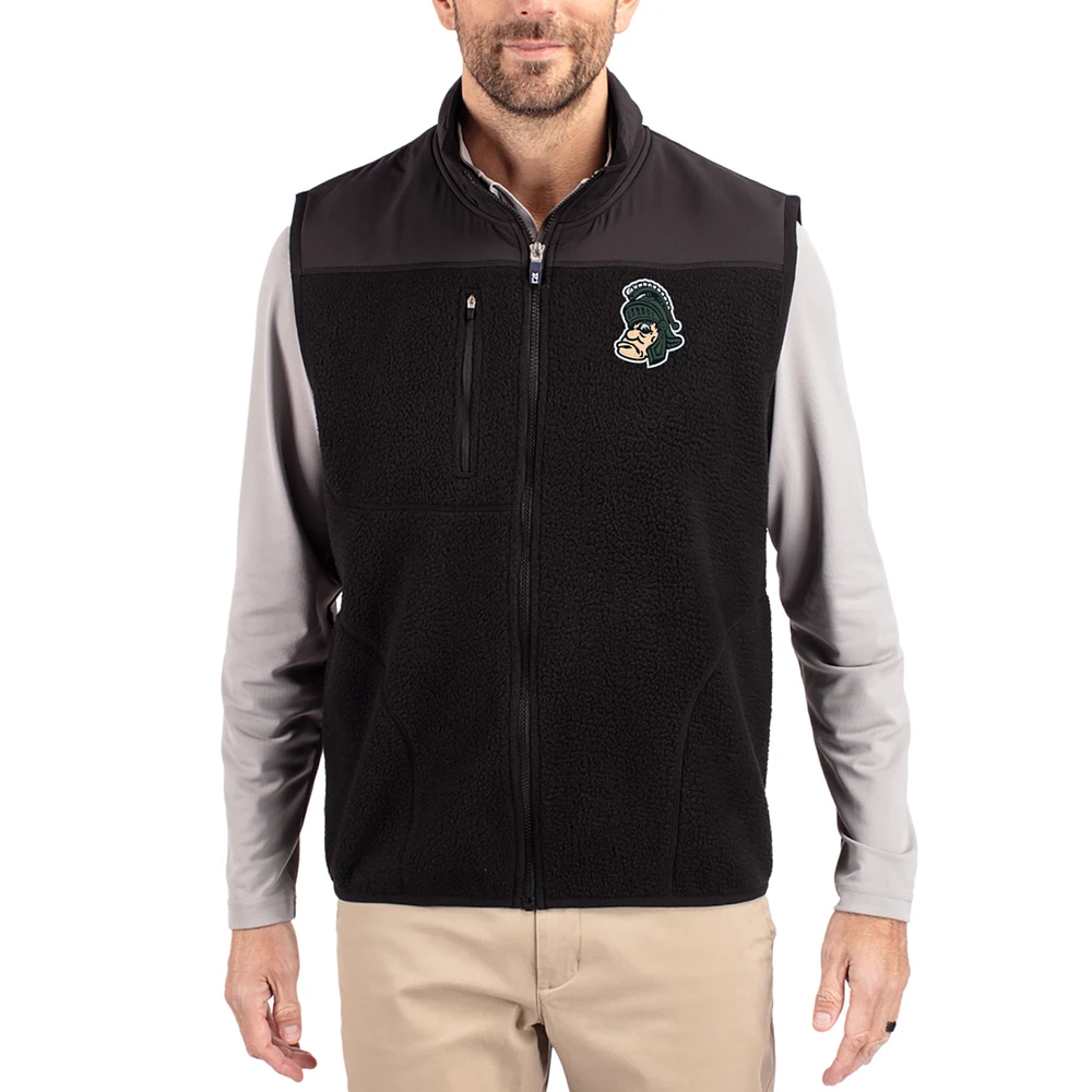 Men's Cutter & Buck Black Michigan State Spartans Cascade Eco Fleece Full-Zip Vest