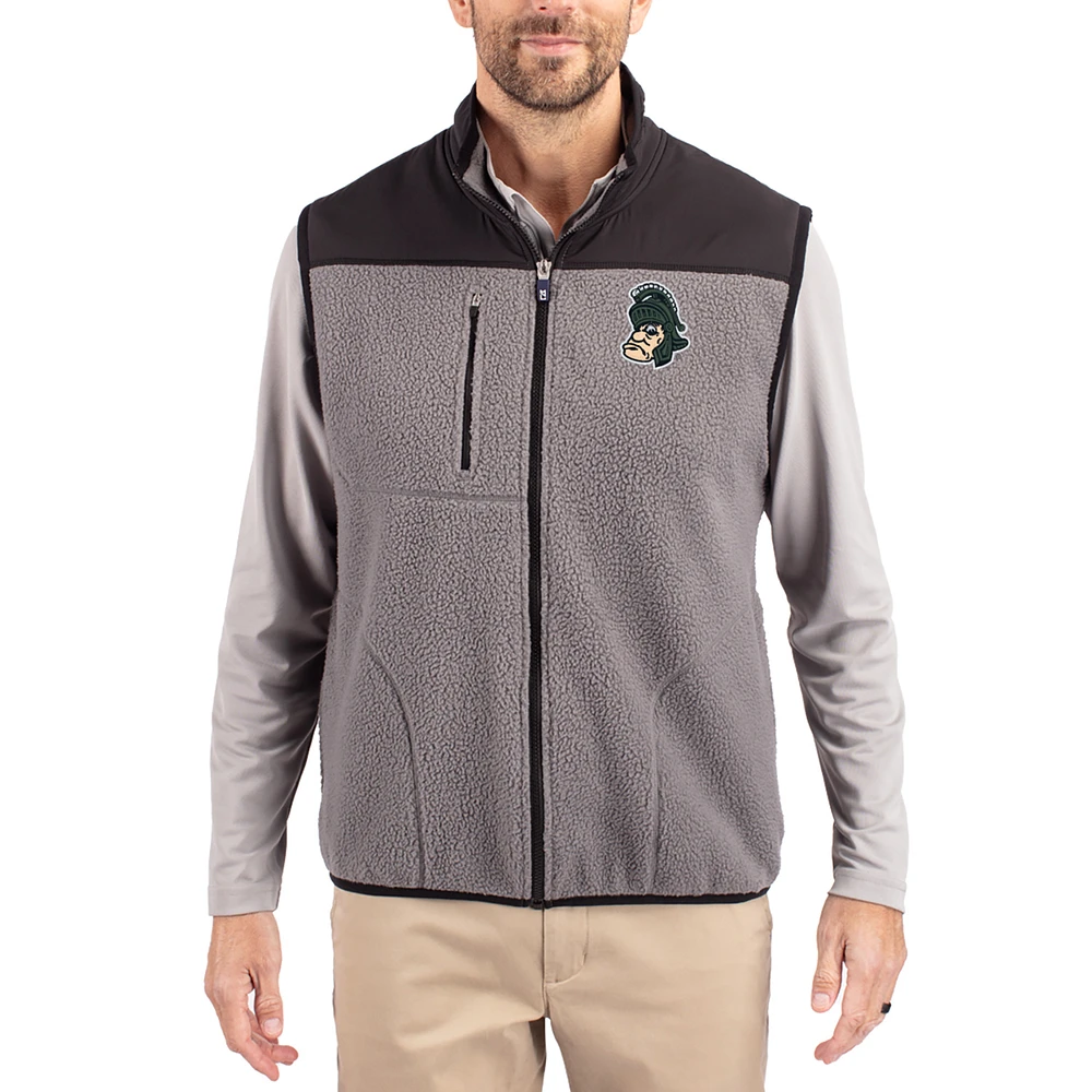Men's Cutter & Buck Gray Michigan State Spartans Cascade Eco Fleece Full-Zip Vest