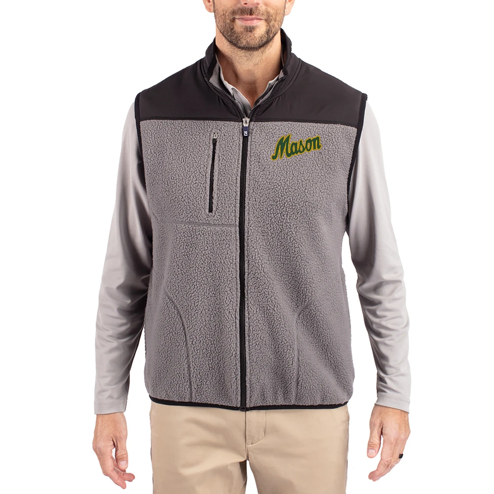 Men's Cutter & Buck Gray George Mason Patriots Cascade Eco Fleece Full-Zip Vest