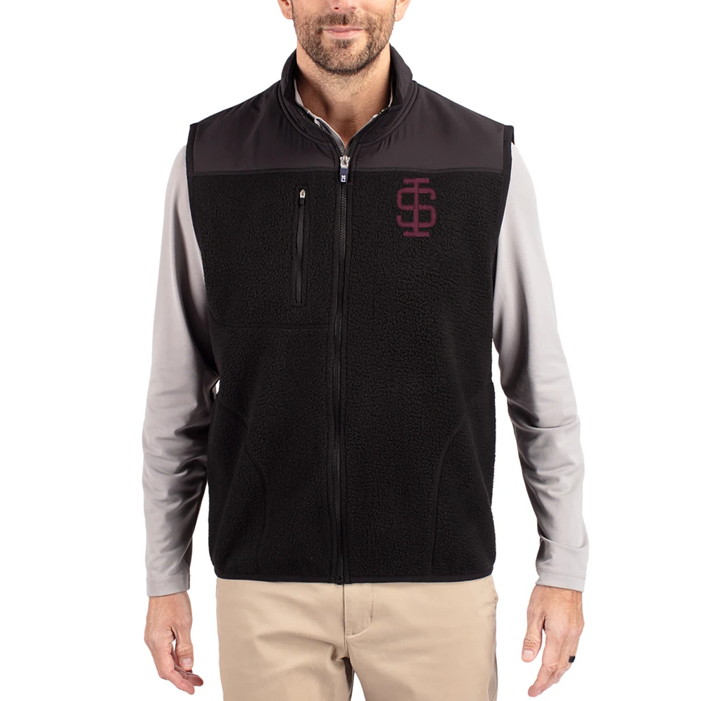 Men's Cutter & Buck Black Southern Illinois Salukis Cascade Eco Fleece Full-Zip Vest