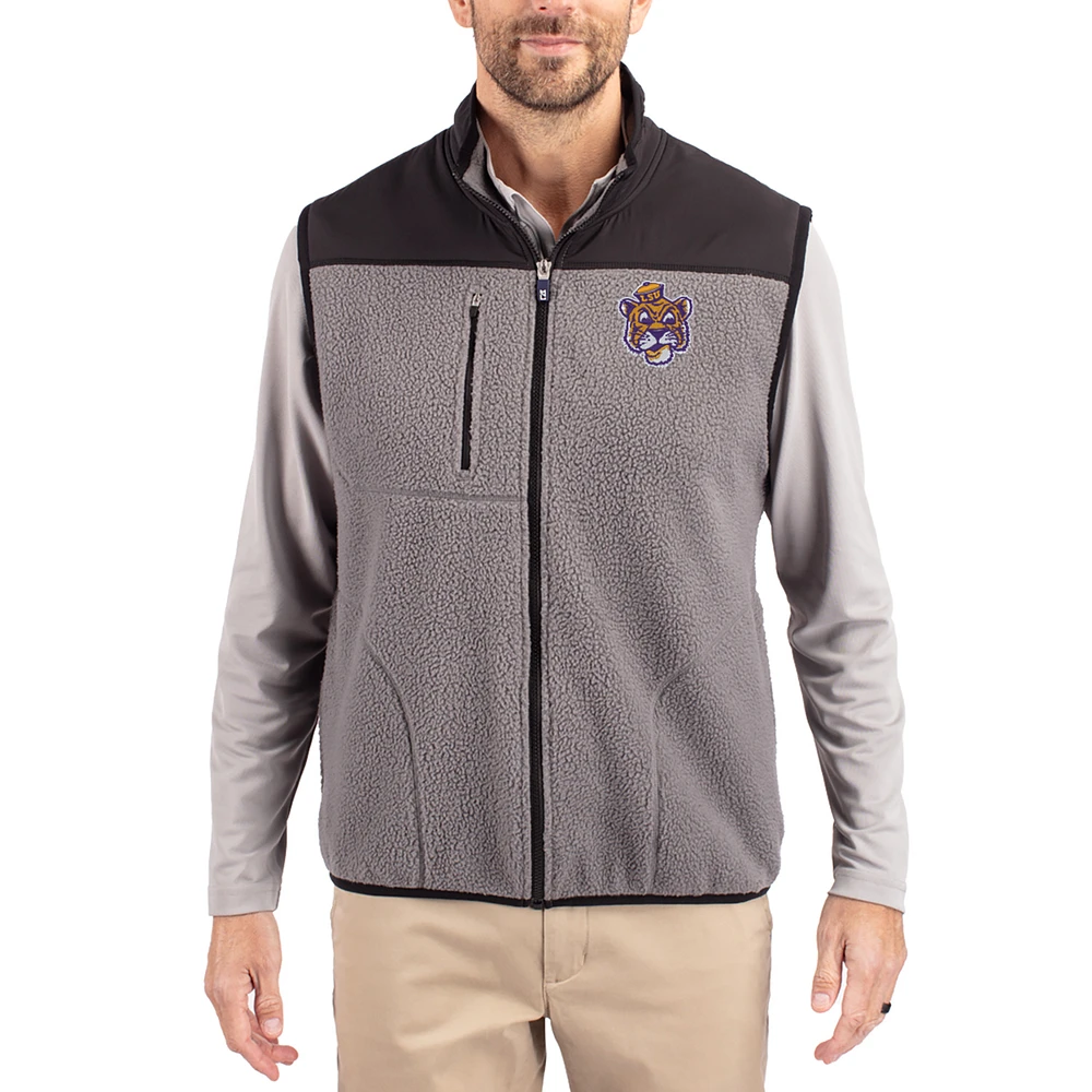 Men's Cutter & Buck Gray LSU Tigers Cascade Eco Fleece Full-Zip Vest