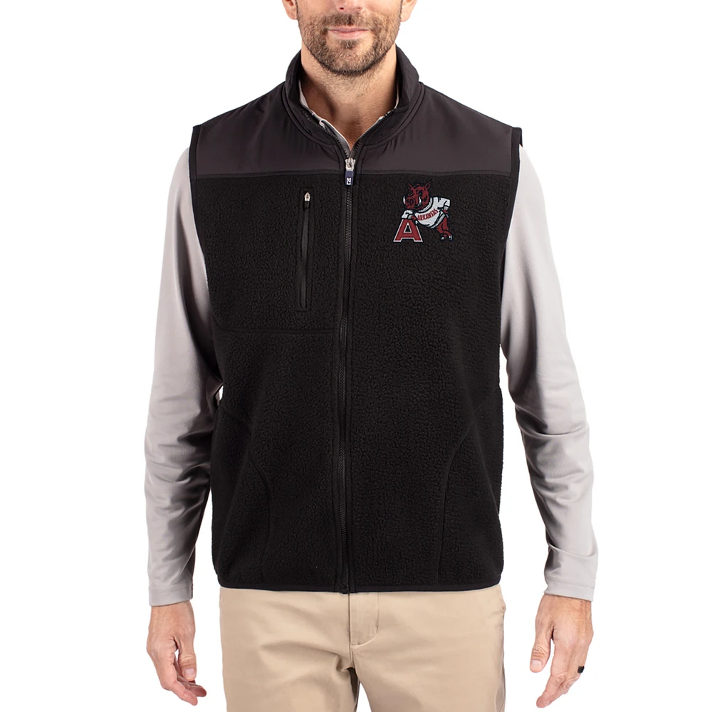 Men's Cutter & Buck Arkansas Razorbacks Cascade Eco Fleece Full-Zip Vest