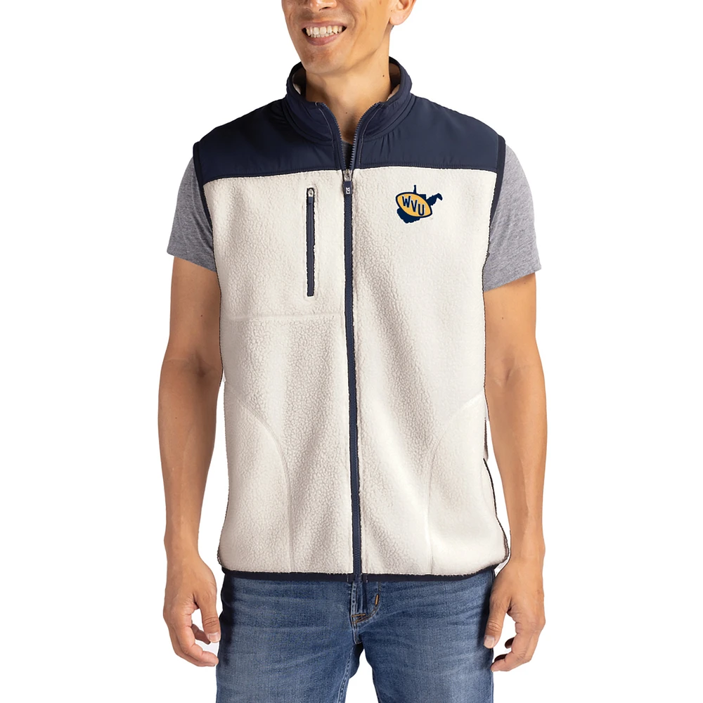 Men's Cutter & Buck Oatmeal West Virginia Mountaineers Cascade Eco Fleece Full-Zip Vest