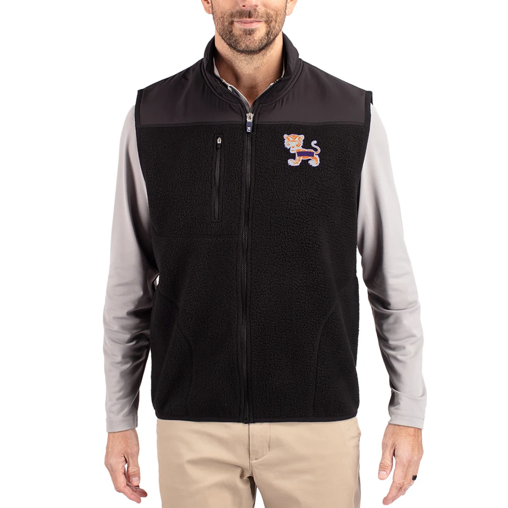 Men's Cutter & Buck Black Clemson Tigers Cascade Eco Fleece Full-Zip Vest