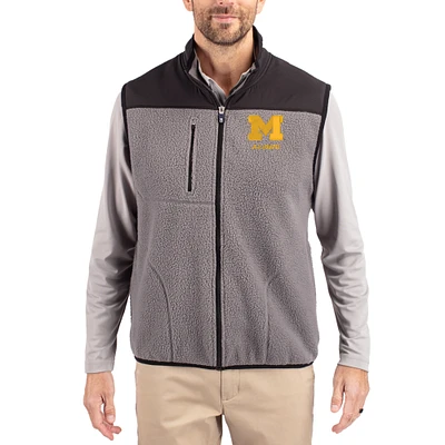 Men's Cutter & Buck Gray Michigan Wolverines Cascade Eco Fleece Full-Zip Vest