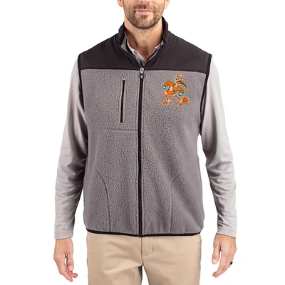 Men's Cutter & Buck Gray Miami Hurricanes Cascade Eco Fleece Full-Zip Vest