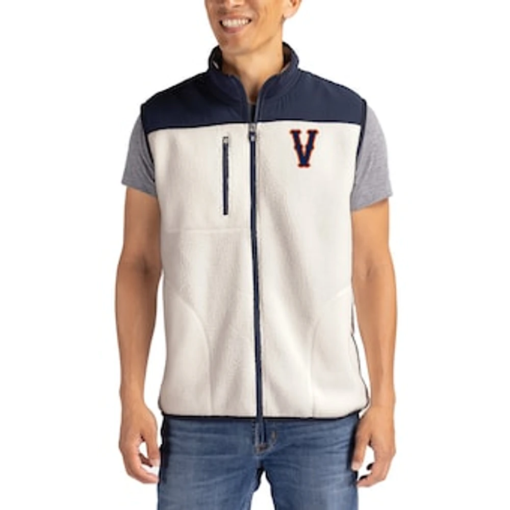 Men's Cutter & Buck Oatmeal Virginia Cavaliers Cascade Eco Fleece Full-Zip Vest