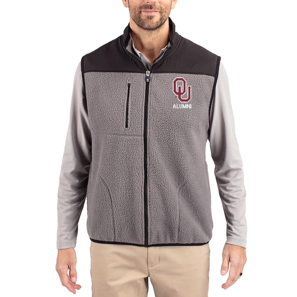 Men's Cutter & Buck Gray Oklahoma Sooners Cascade Eco Fleece Full-Zip Vest