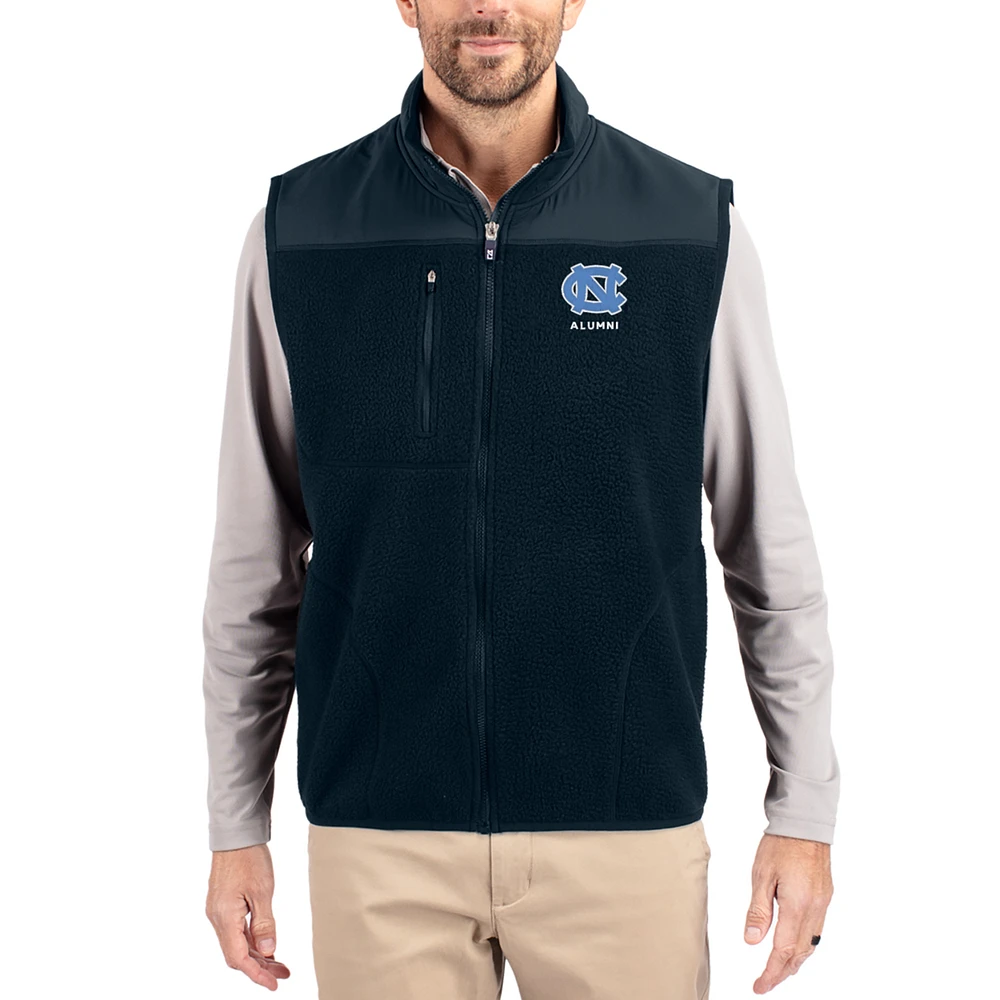 Men's Cutter & Buck Navy North Carolina Tar Heels Cascade Eco Fleece Full-Zip Vest