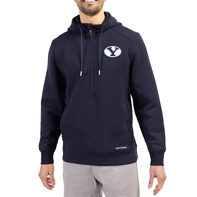Men's Cutter & Buck Navy BYU Cougars Roam Eco Recycled Half-Zip Pullover Hoodie