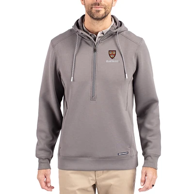 Men's Cutter & Buck Gray Harvard Crimson Roam Eco Recycled Half-Zip Pullover Hoodie