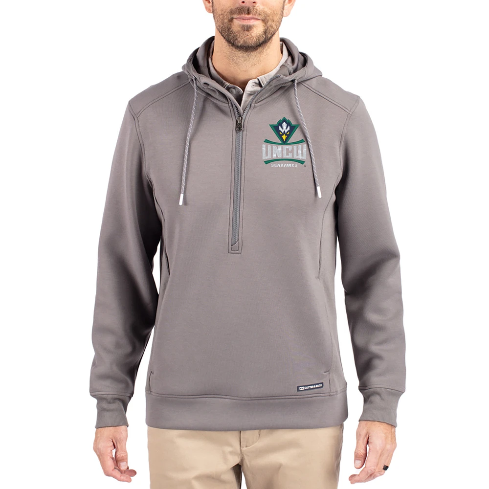 Men's Cutter & Buck Gray UNC Wilmington Seahawks Roam Eco Recycled Half-Zip Pullover Hoodie