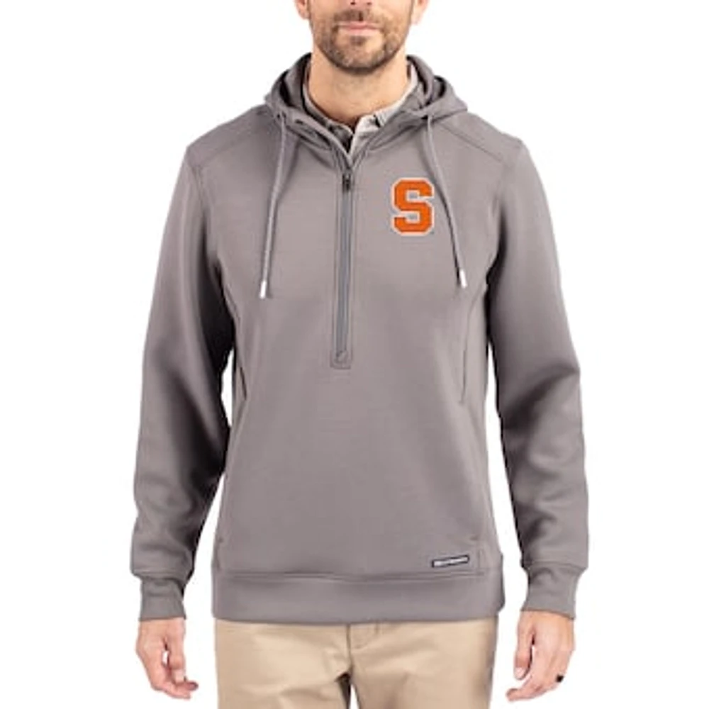 Men's Cutter & Buck Gray Syracuse Orange Roam Eco Recycled Half-Zip Pullover Hoodie
