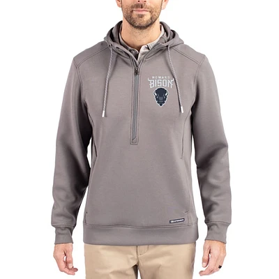 Men's Cutter & Buck Gray Howard Bison Roam Eco Recycled Half-Zip Pullover Hoodie