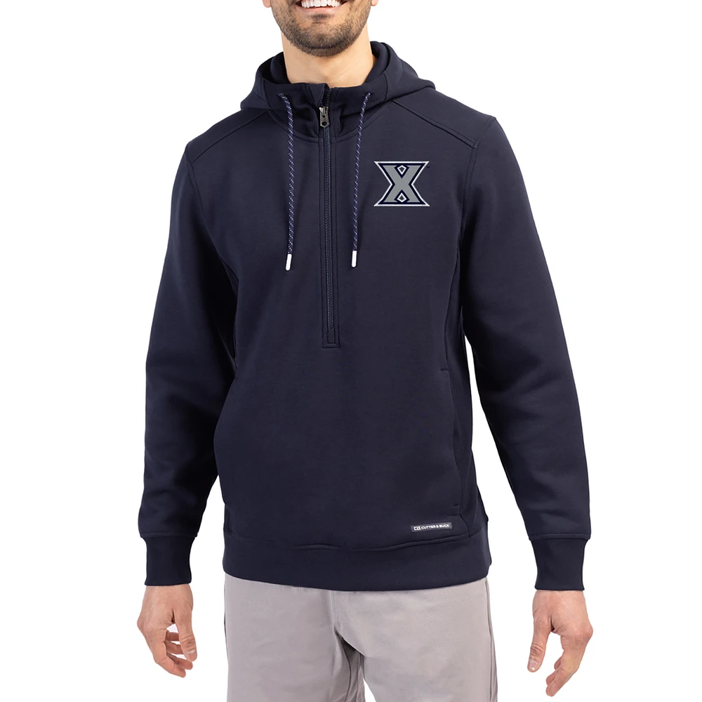Men's Cutter & Buck Navy Xavier Musketeers Roam Eco Recycled Half-Zip Pullover Hoodie