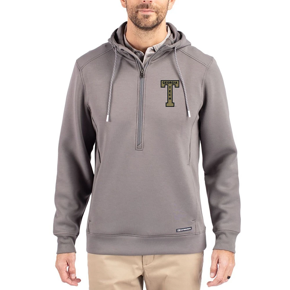 Men's Cutter & Buck Gray Georgia Tech Yellow Jackets Roam Eco Recycled Half-Zip Pullover Hoodie