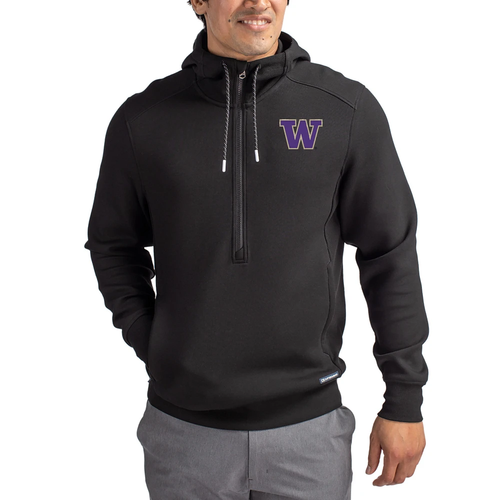 Men's Cutter & Buck Black Washington Huskies Roam Eco Recycled Half-Zip Pullover Hoodie